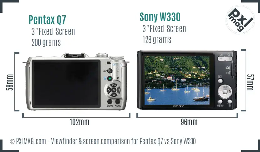 Pentax Q7 vs Sony W330 Screen and Viewfinder comparison