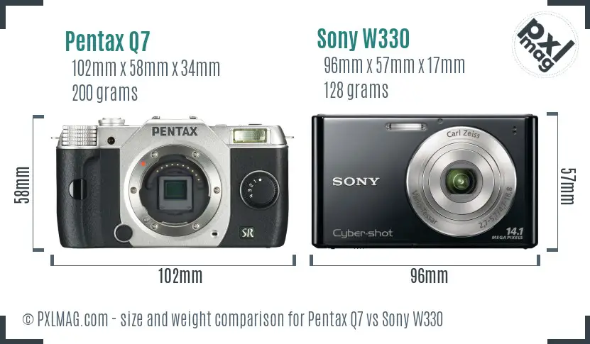 Pentax Q7 vs Sony W330 size comparison