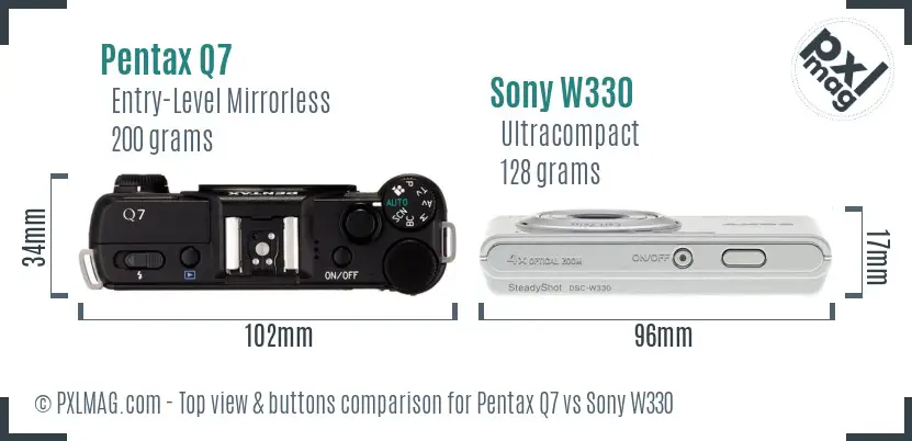 Pentax Q7 vs Sony W330 top view buttons comparison