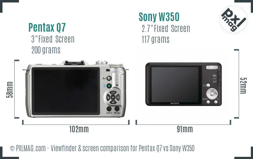 Pentax Q7 vs Sony W350 Screen and Viewfinder comparison