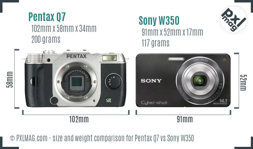 Pentax Q7 vs Sony W350 size comparison