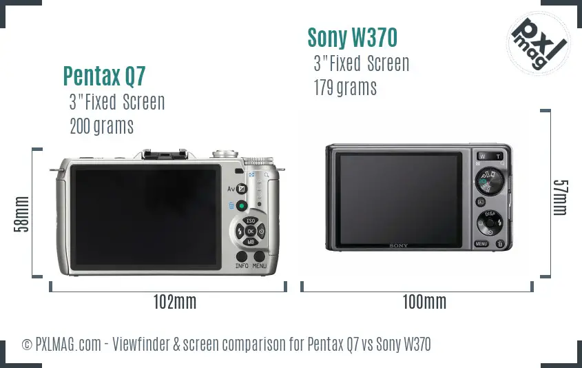 Pentax Q7 vs Sony W370 Screen and Viewfinder comparison