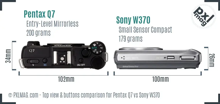 Pentax Q7 vs Sony W370 top view buttons comparison