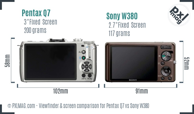 Pentax Q7 vs Sony W380 Screen and Viewfinder comparison