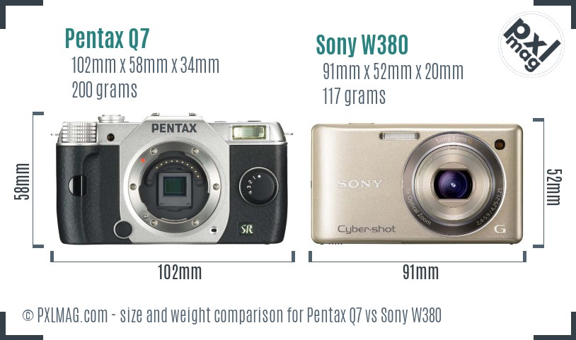 Pentax Q7 vs Sony W380 size comparison