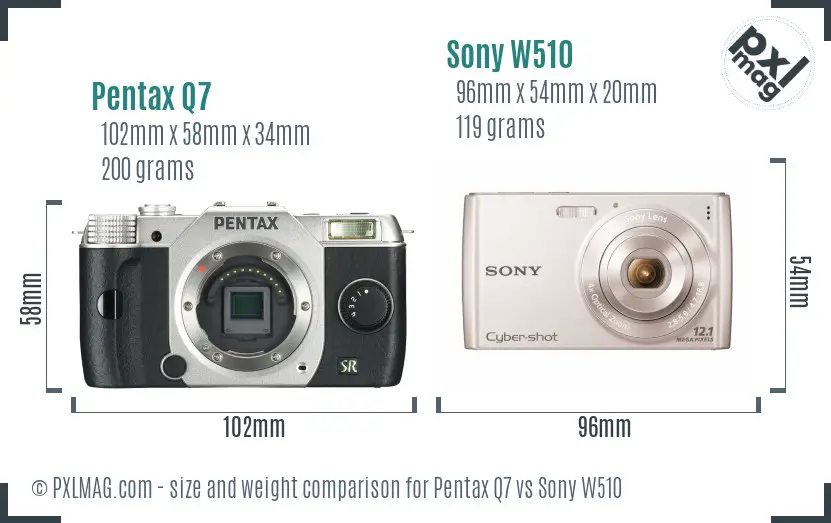 Pentax Q7 vs Sony W510 size comparison