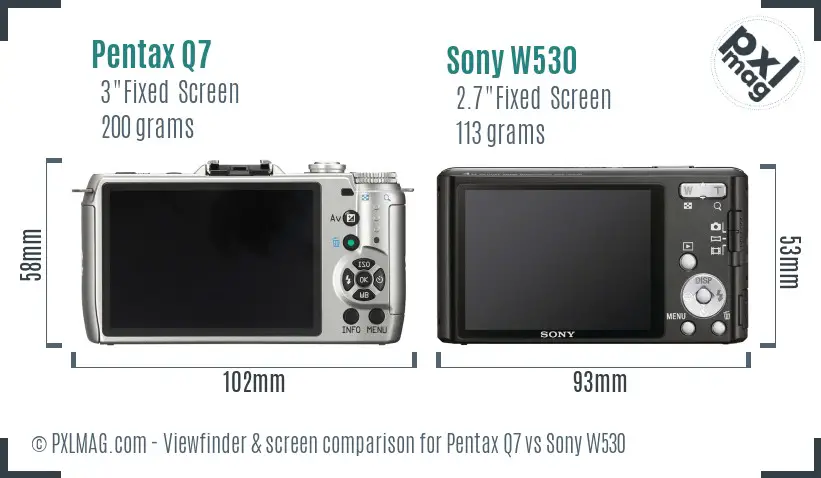 Pentax Q7 vs Sony W530 Screen and Viewfinder comparison