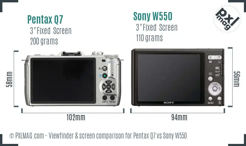 Pentax Q7 vs Sony W550 Screen and Viewfinder comparison