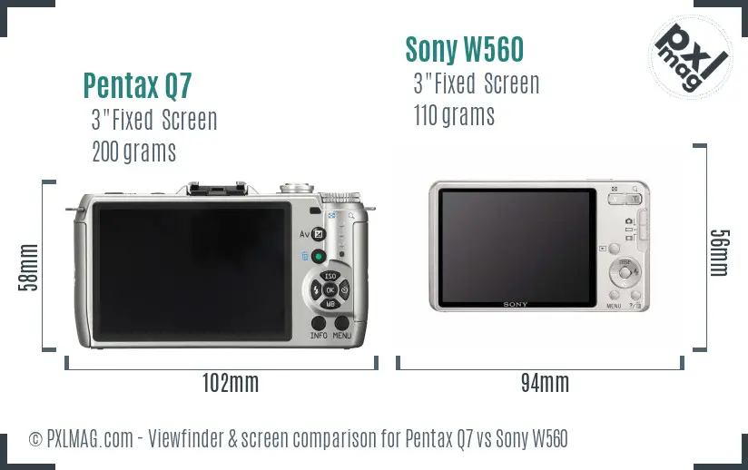 Pentax Q7 vs Sony W560 Screen and Viewfinder comparison