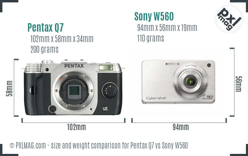Pentax Q7 vs Sony W560 size comparison