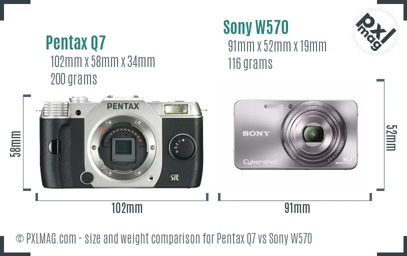 Pentax Q7 vs Sony W570 size comparison