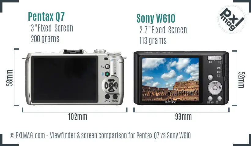 Pentax Q7 vs Sony W610 Screen and Viewfinder comparison