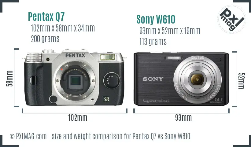 Pentax Q7 vs Sony W610 size comparison