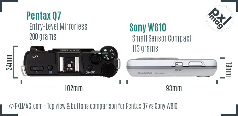 Pentax Q7 vs Sony W610 top view buttons comparison