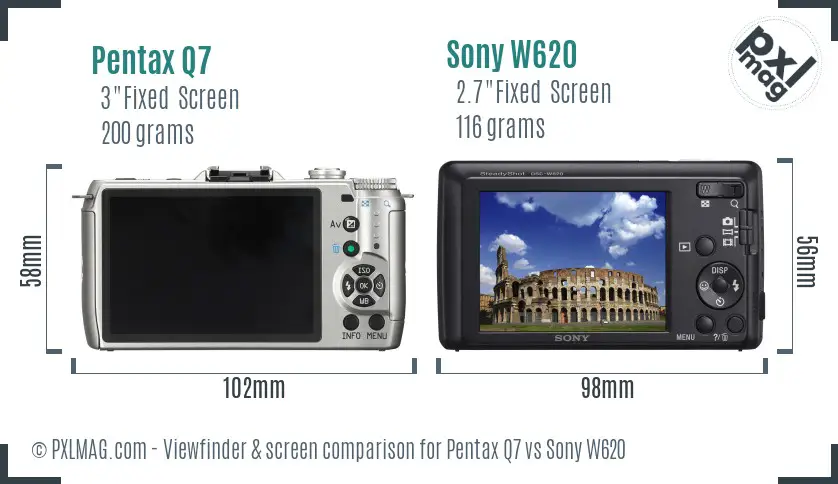 Pentax Q7 vs Sony W620 Screen and Viewfinder comparison