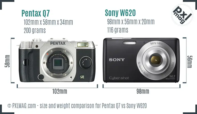 Pentax Q7 vs Sony W620 size comparison