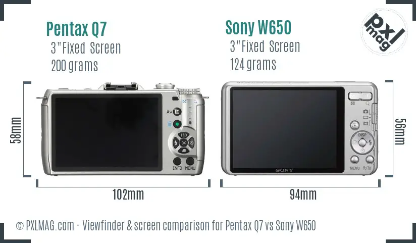 Pentax Q7 vs Sony W650 Screen and Viewfinder comparison