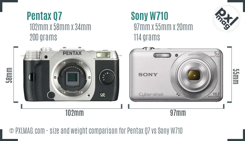Pentax Q7 vs Sony W710 size comparison