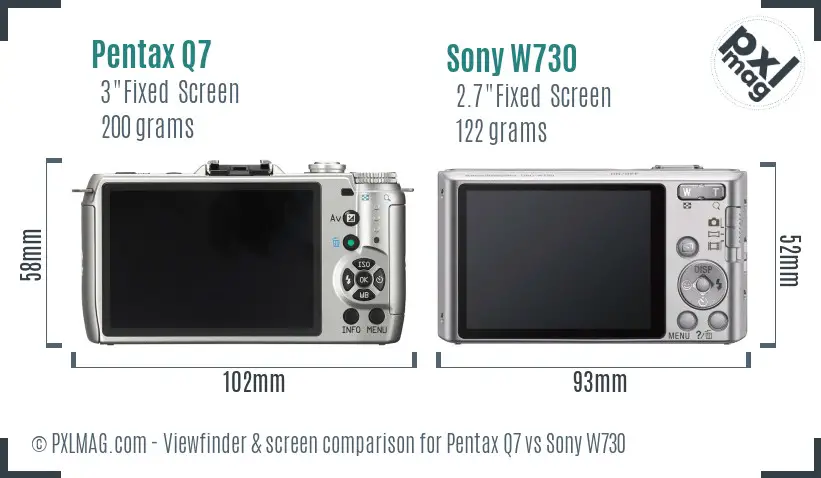 Pentax Q7 vs Sony W730 Screen and Viewfinder comparison