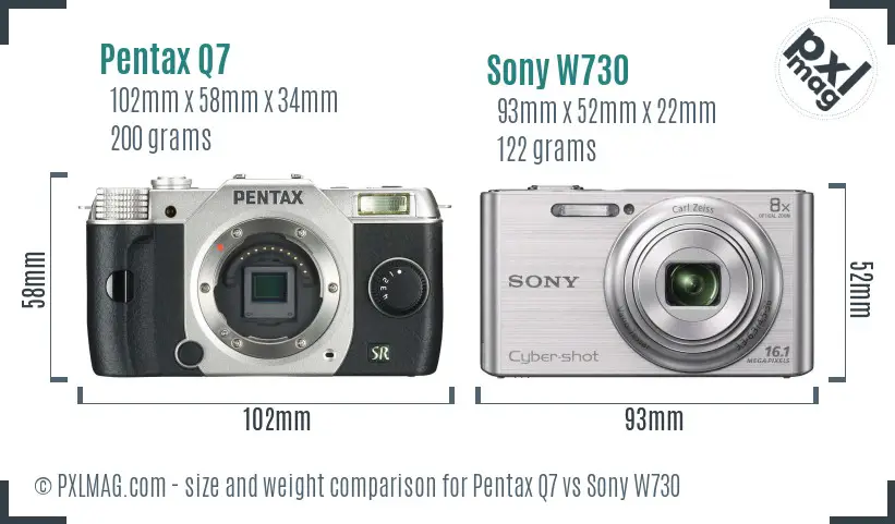 Pentax Q7 vs Sony W730 size comparison