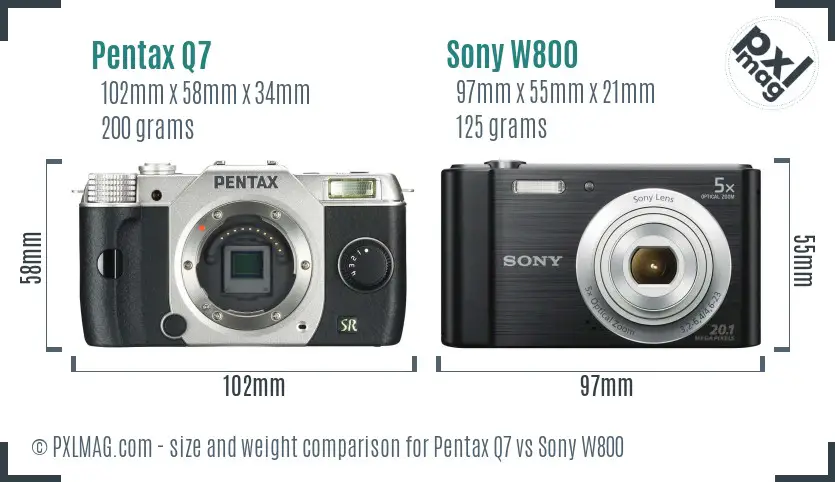 Pentax Q7 vs Sony W800 size comparison