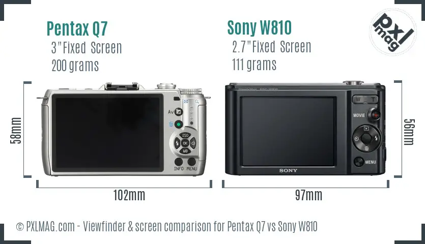 Pentax Q7 vs Sony W810 Screen and Viewfinder comparison
