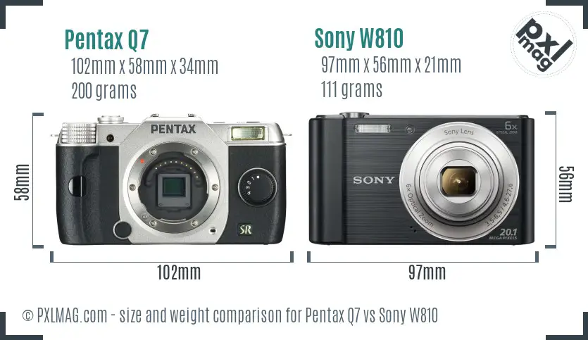 Pentax Q7 vs Sony W810 size comparison