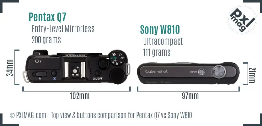 Pentax Q7 vs Sony W810 top view buttons comparison