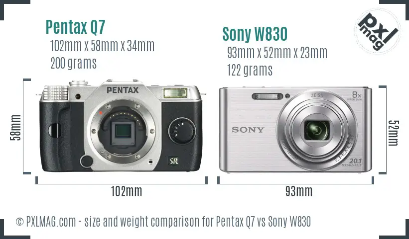 Pentax Q7 vs Sony W830 size comparison