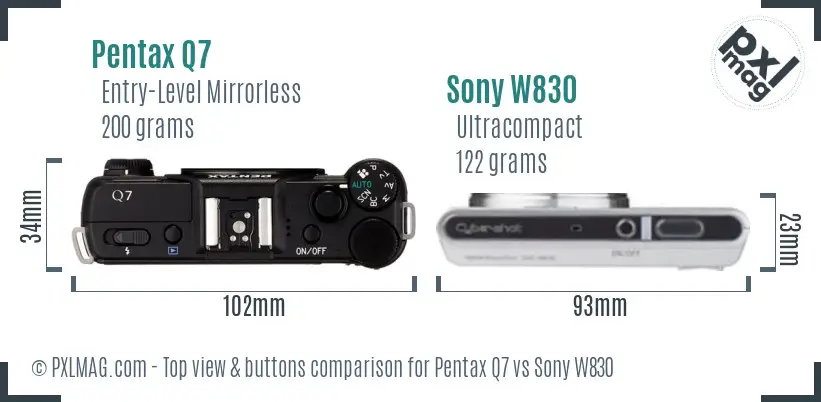 Pentax Q7 vs Sony W830 top view buttons comparison