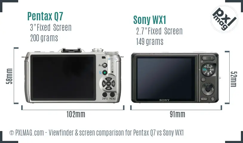 Pentax Q7 vs Sony WX1 Screen and Viewfinder comparison