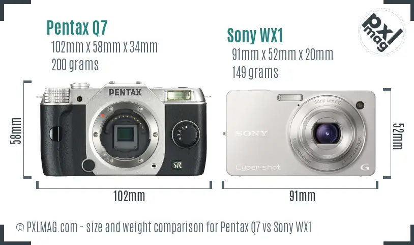 Pentax Q7 vs Sony WX1 size comparison
