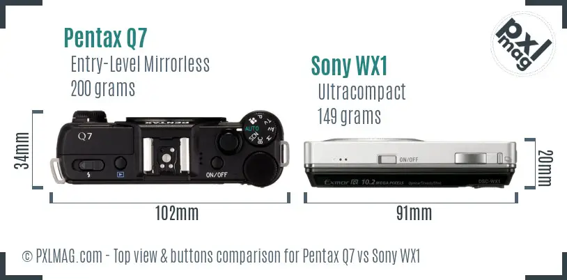 Pentax Q7 vs Sony WX1 top view buttons comparison