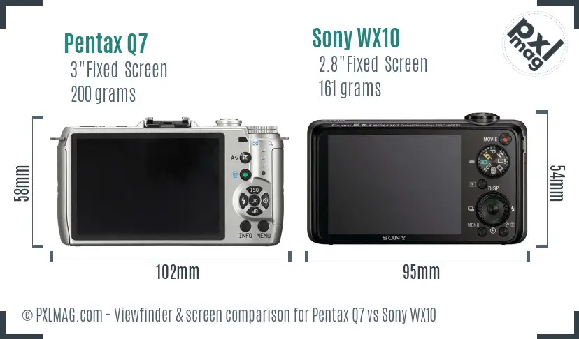 Pentax Q7 vs Sony WX10 Screen and Viewfinder comparison