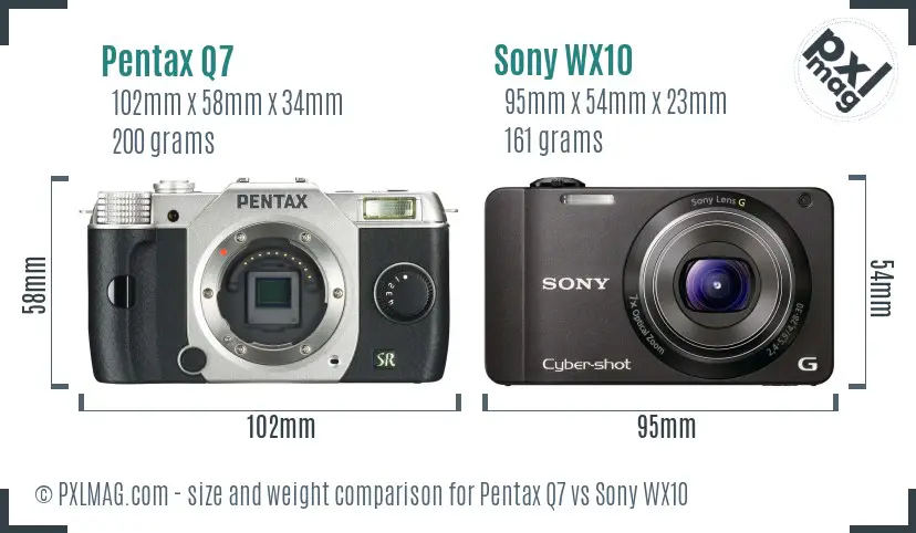 Pentax Q7 vs Sony WX10 size comparison