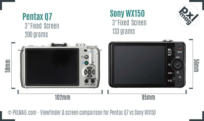 Pentax Q7 vs Sony WX150 Screen and Viewfinder comparison