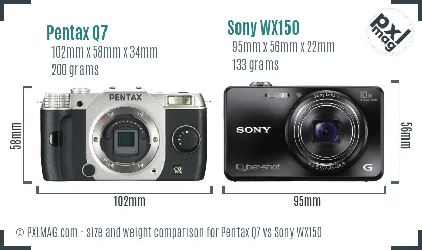 Pentax Q7 vs Sony WX150 size comparison
