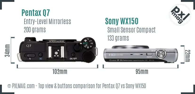 Pentax Q7 vs Sony WX150 top view buttons comparison