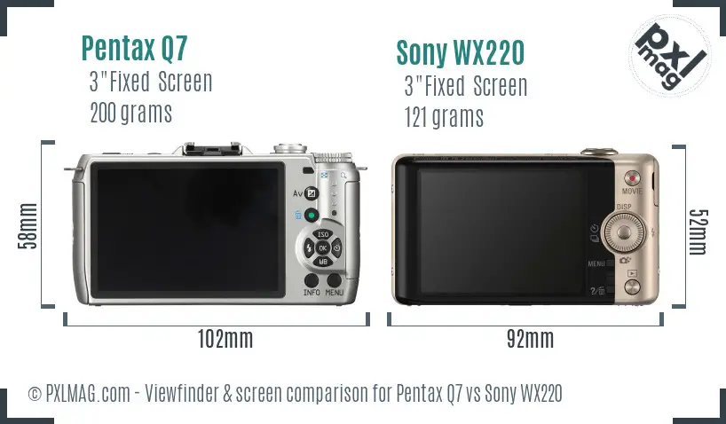 Pentax Q7 vs Sony WX220 Screen and Viewfinder comparison