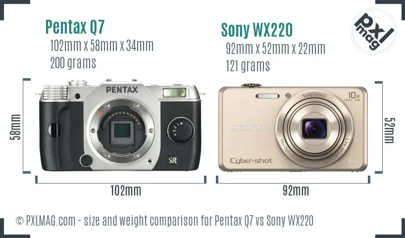 Pentax Q7 vs Sony WX220 size comparison