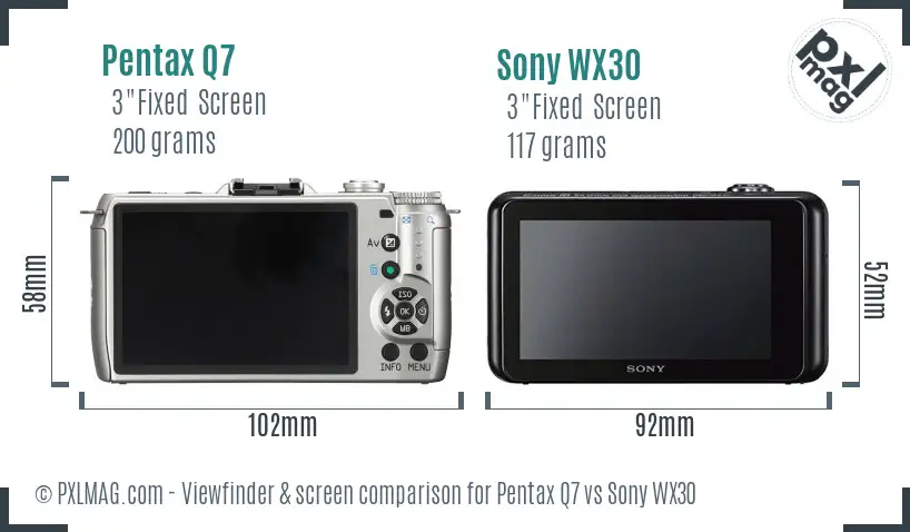 Pentax Q7 vs Sony WX30 Screen and Viewfinder comparison