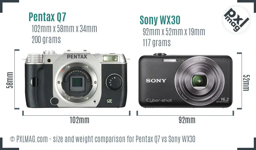 Pentax Q7 vs Sony WX30 size comparison