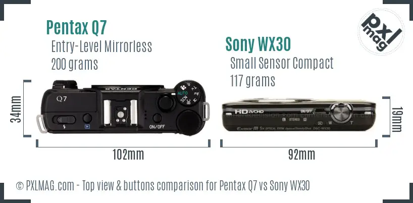 Pentax Q7 vs Sony WX30 top view buttons comparison