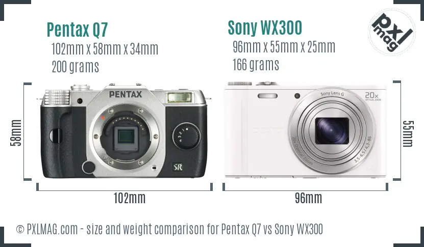 Pentax Q7 vs Sony WX300 size comparison