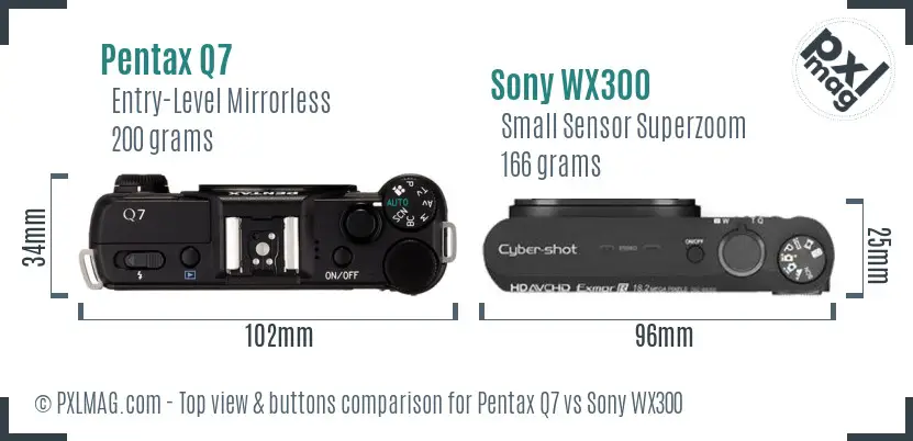 Pentax Q7 vs Sony WX300 top view buttons comparison