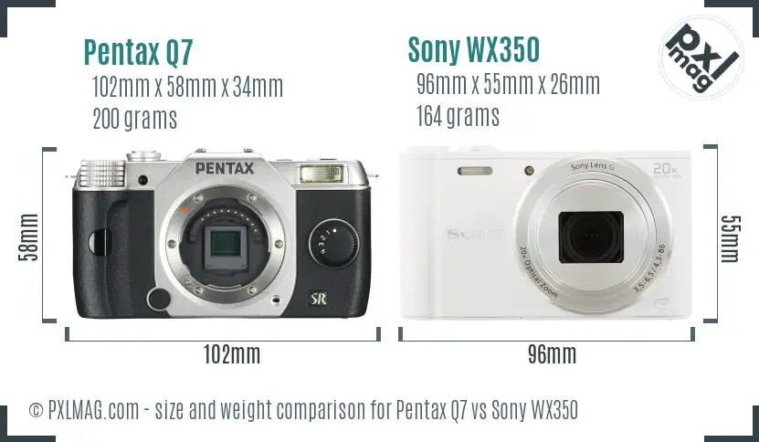 Pentax Q7 vs Sony WX350 size comparison