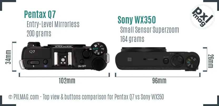 Pentax Q7 vs Sony WX350 top view buttons comparison