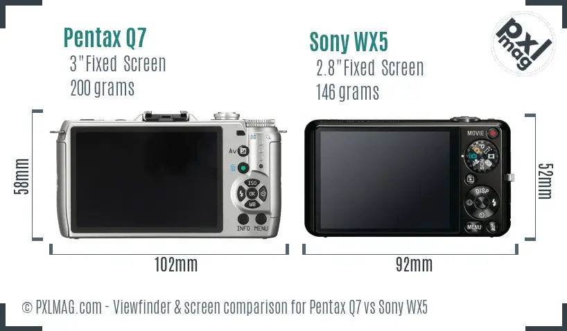 Pentax Q7 vs Sony WX5 Screen and Viewfinder comparison