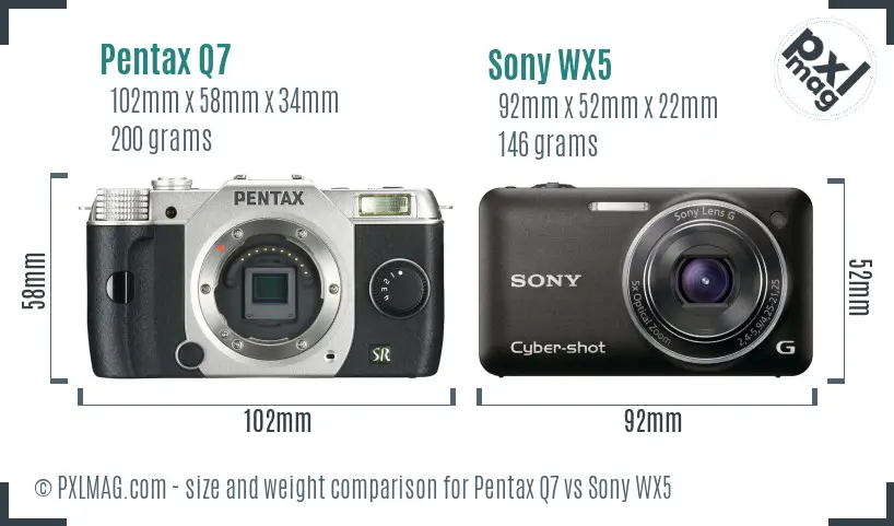 Pentax Q7 vs Sony WX5 size comparison
