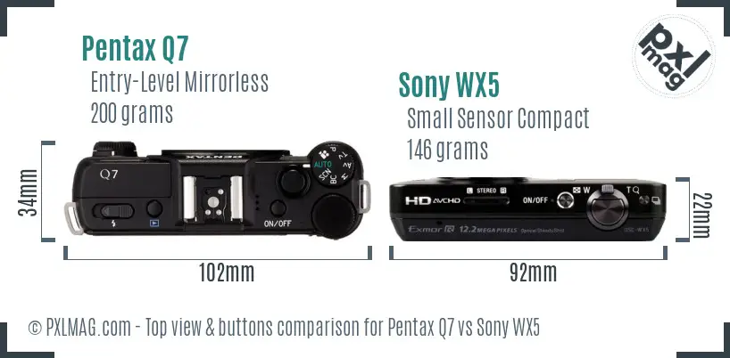 Pentax Q7 vs Sony WX5 top view buttons comparison